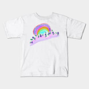 Pink blue rainbow floral art Kids T-Shirt